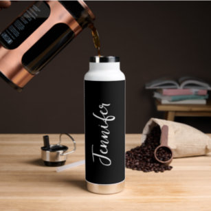 Trendy Stylish Script Name Black And White Womens Water Bottle