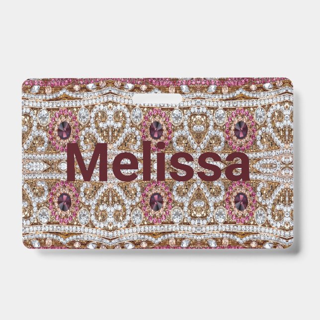 trendy stylish silver gold burgundy pink bohemian  badge (Front)