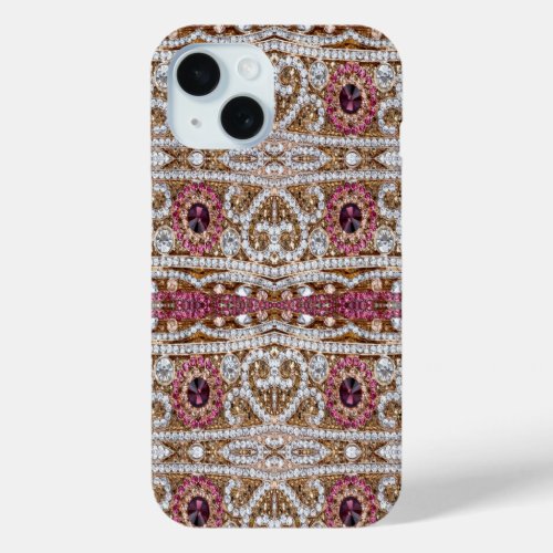 trendy stylish silver gold burgundy pink bohemian  iPhone 15 case