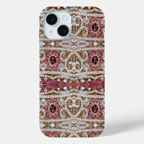 trendy stylish silver gold burgundy pink bohemian  iPhone 15 case