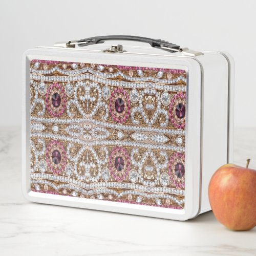 trendy stylish silver gold burgundy pink bohemian  metal lunch box