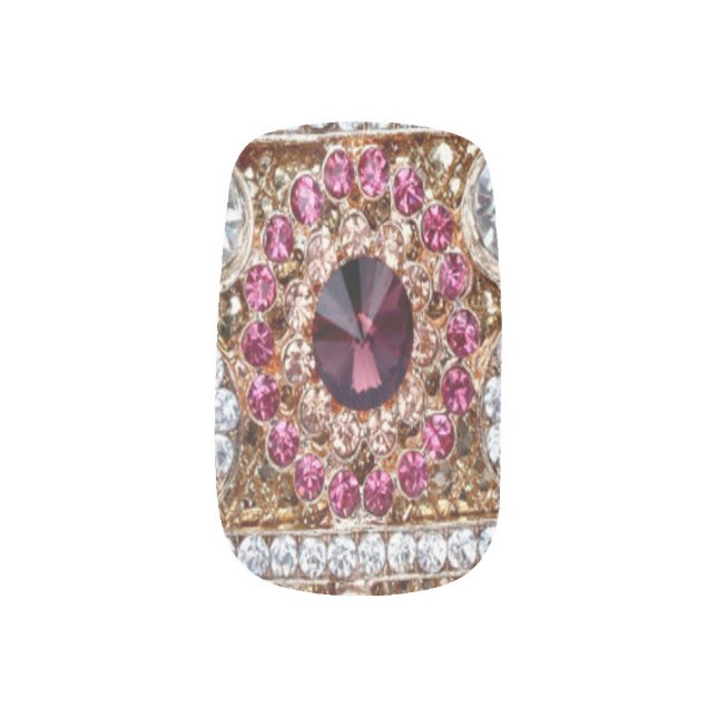 trendy stylish silver gold burgundy pink bohemian  minx nail art (Left Thumb)