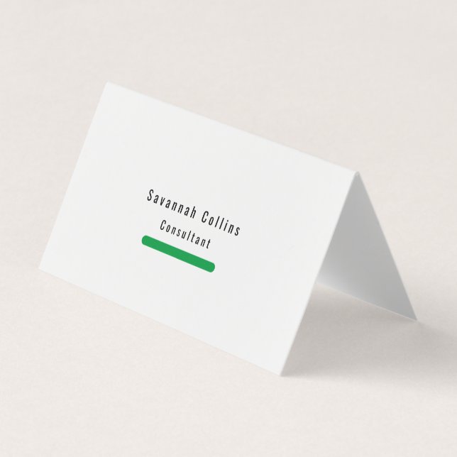 Trendy Stylish Simple Plain Green White Minimalist Business Card (Front)