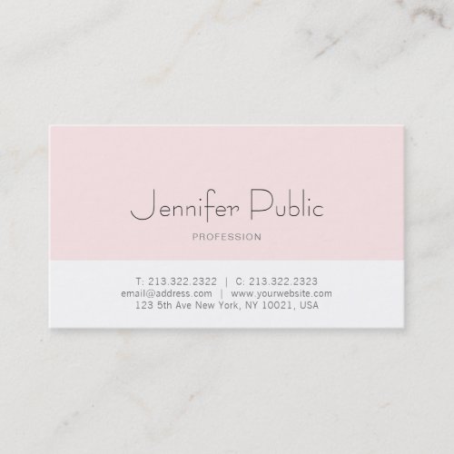 Trendy Stylish Sleek Design Blush Pink Plain Chic Business Card