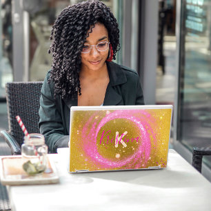 Trendy Stylish Sparkly Pink and Gold Glitter Foil HP Laptop Skin