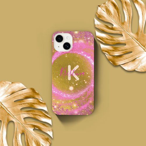 Trendy Stylish Sparkly Pink and Gold Glitter Foil  iPhone 14 Case