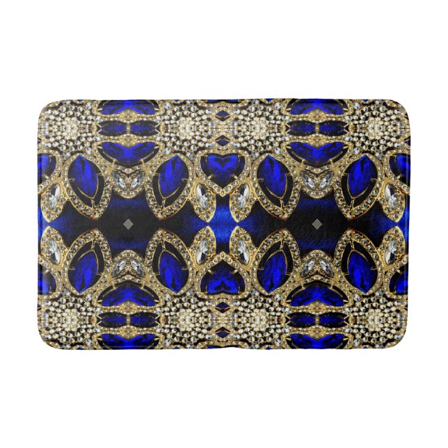 trendy stylish turquoise gold silver deep blue  bath mat (Front)