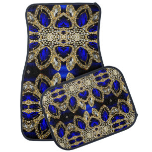 trendy stylish turquoise gold silver deep blue car floor mat