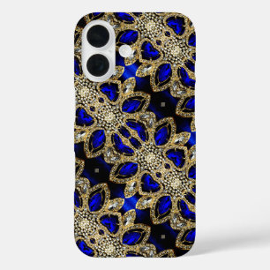 trendy stylish turquoise gold silver deep blue  iPhone 16 case