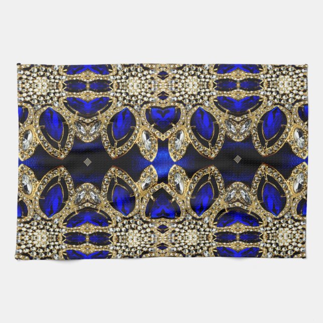 trendy stylish turquoise gold silver deep blue  kitchen towel (Horizontal)