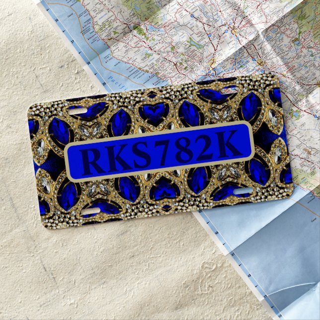 trendy stylish turquoise gold silver deep blue  license plate (In Situ)