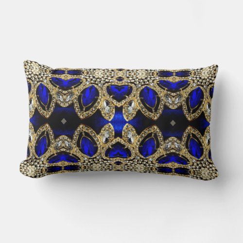 trendy stylish turquoise gold silver deep blue  lumbar pillow