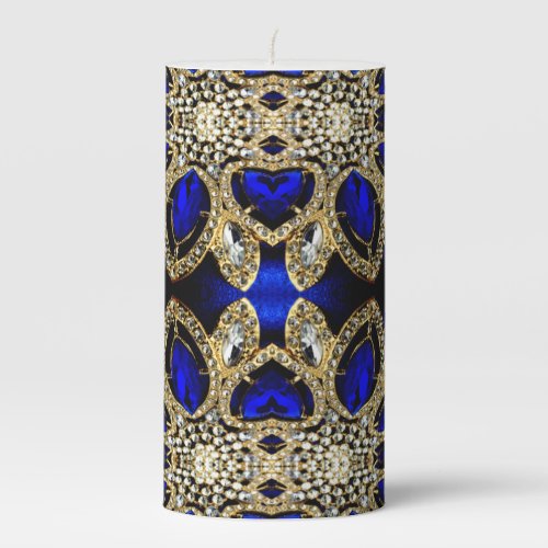 trendy stylish turquoise gold silver deep blue  pillar candle