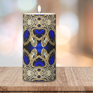 trendy stylish turquoise gold silver deep blue pillar candle