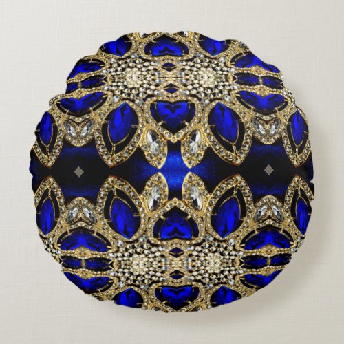 trendy stylish turquoise gold silver deep blue  round pillow