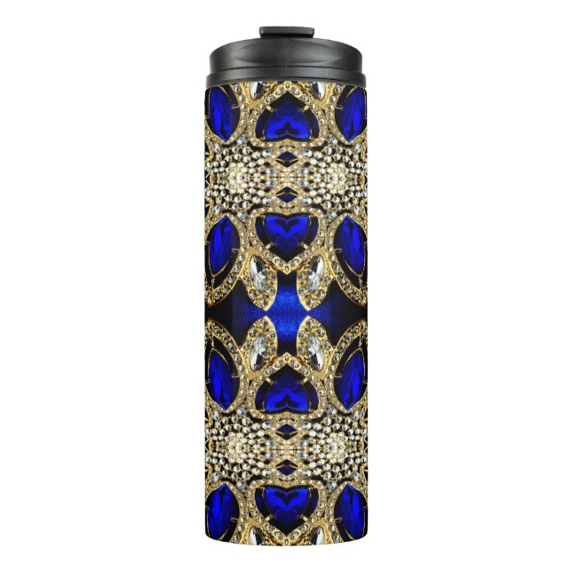trendy stylish turquoise gold silver deep blue  thermal tumbler (Front)