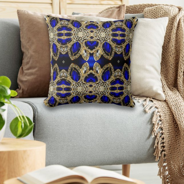 trendy stylish turquoise gold silver deep blue  throw pillow (Creator Uploaded)