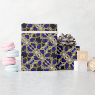 Trendy Stylish Turquoise Gold Silver Sapphire Blue Wrapping Paper