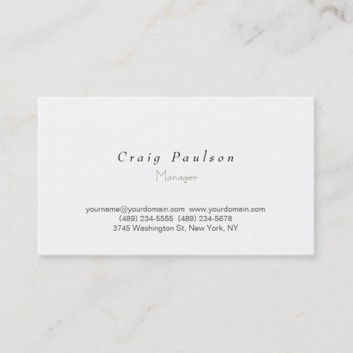 Trendy Stylish White Plain Simple Business Card