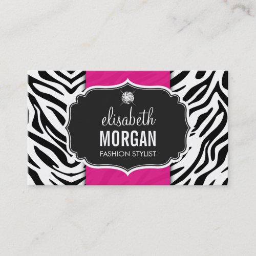 Trendy Stylish Zebra Print Diamond Girly Hot Pink Business Card Templates