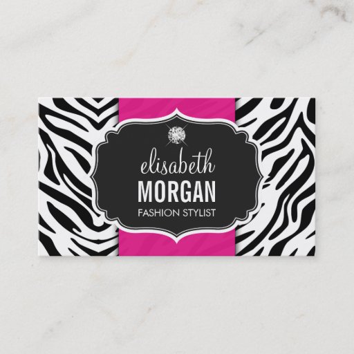 Customizable Trendy Stylish Zebra Print Diamond Girly Hot Pink Business Card Templates