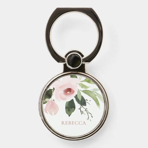 TRENDY SUBTLE COLOR WASH BLUSH PINK ROSE FLORAL PHONE RING STAND