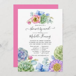 Trendy Succulent Floral Baby Shower by Mail Invitation
