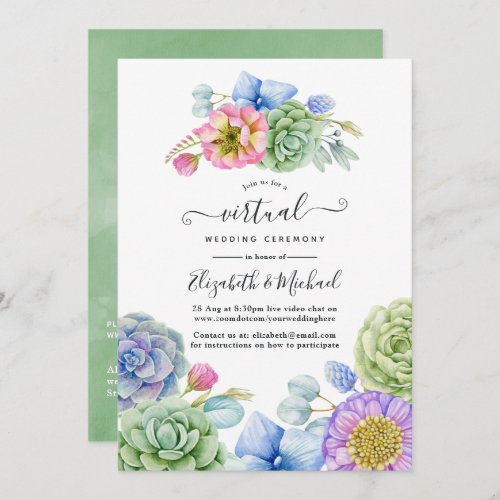 Trendy Succulent Floral Online Virtual Wedding Invitation