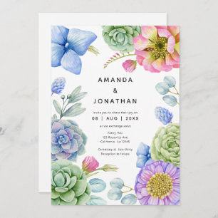 Trendy Succulent Floral Wedding Invitation