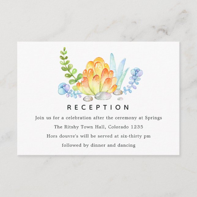 Trendy Succulent Floral Wedding Reception Enclosure Card (Front)