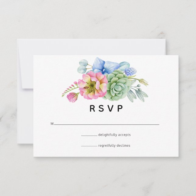 Trendy Succulent Floral Wedding RSVP Card (Front)