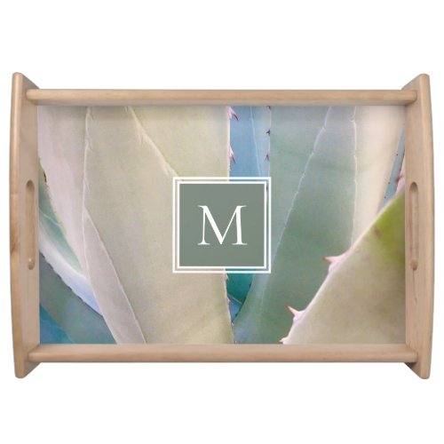 Trendy Succulent Monogram Green Agave Serving Tray