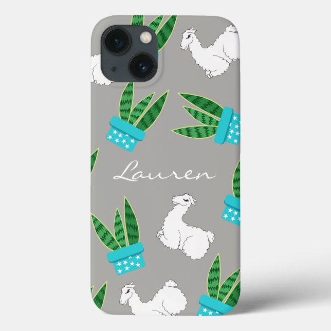 Trendy Succulents & Sleeping Llama | Personalized Case-Mate iPhone Case (Back)