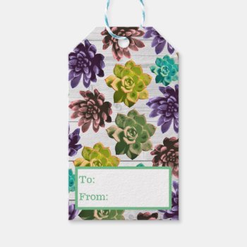 Trendy Succulents & White Wood Gift Tags by GrudaHomeDecor at Zazzle