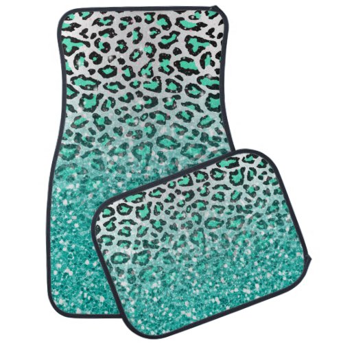 trendy summer aqua green leopard animal print car floor mat