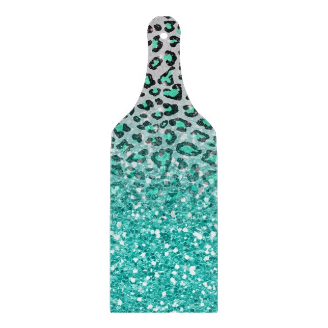 trendy summer aqua green leopard animal print cutting board (Front)