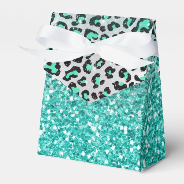trendy summer aqua green leopard animal print favor boxes (Front Side)