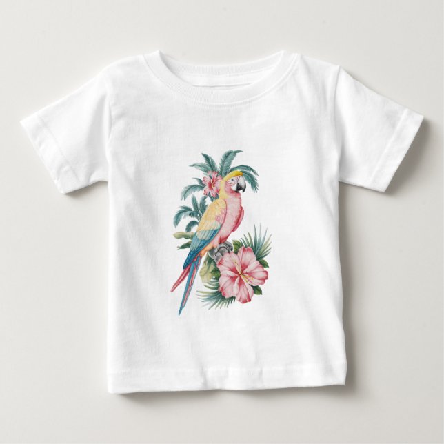 Trendy  Summer beach Parrot and Hibiscus Flowers   Baby T-Shirt (Front)