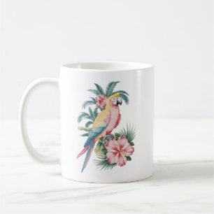 Trendy Summer beach Parrot and Hibiscus Flowers Coffee Mug