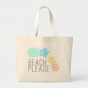 trendy summer "beach please", colorful pineapple large tote bag