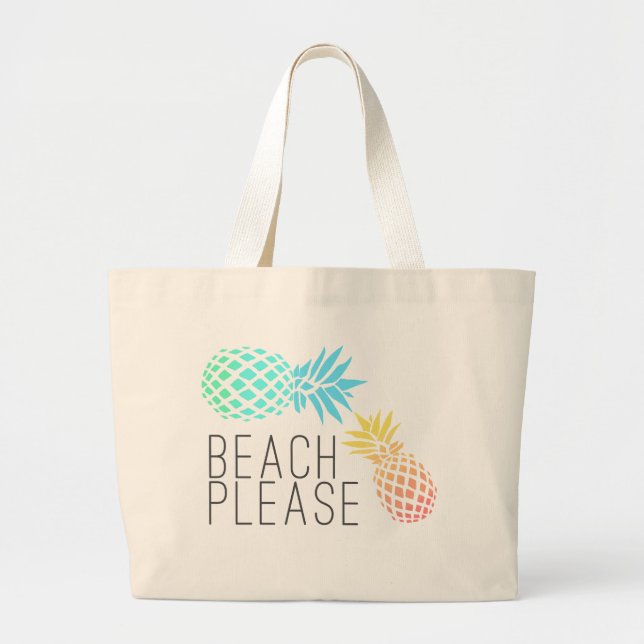 trendy summer "beach please", colorful pineapple large tote bag (Front)