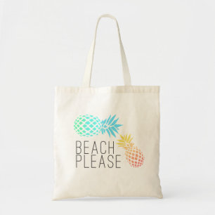 trendy summer "beach please", colorful pineapple tote bag