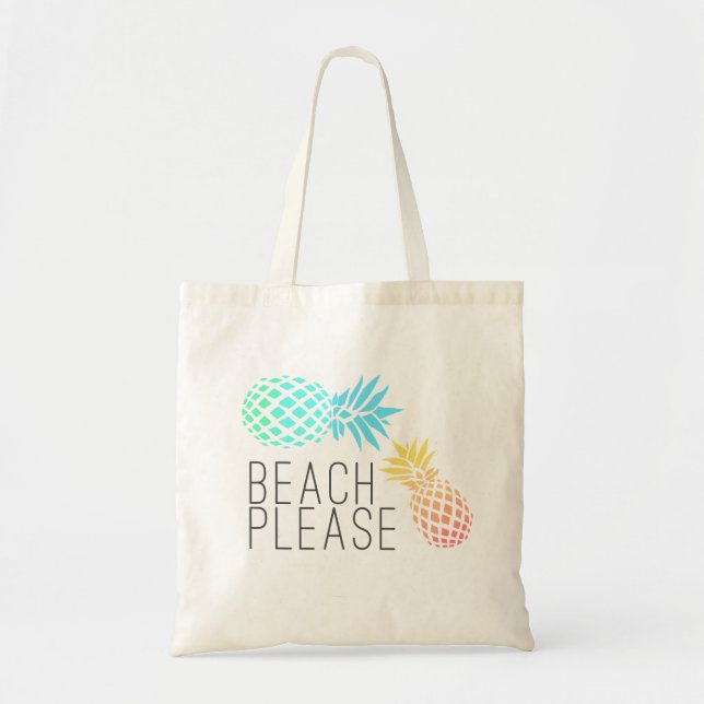 trendy summer "beach please", colorful pineapple tote bag (Front)