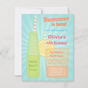 Trendy Summer Drinks Birthday Party Invitations