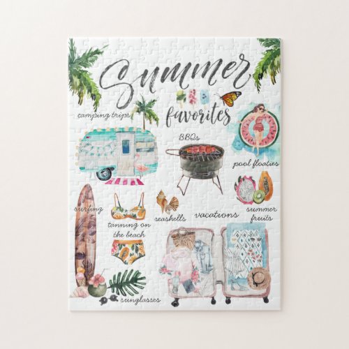 Trendy Summer Favorites  Watercolor Illustration Jigsaw Puzzle