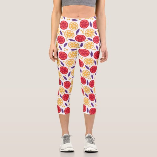 Trendy Summer Fruit Orange Pomegranate Slice Capri Leggings