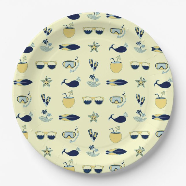 Trendy Summer Icons Pattern Paper Plates (Front)