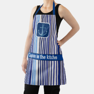 Trendy Summer Navy Blue Boat Stripes Collection Apron