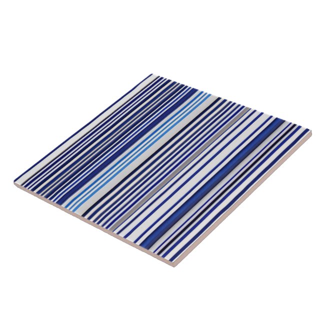 Trendy Summer Navy Blue Boat Stripes Collection Ceramic Tile (Side)
