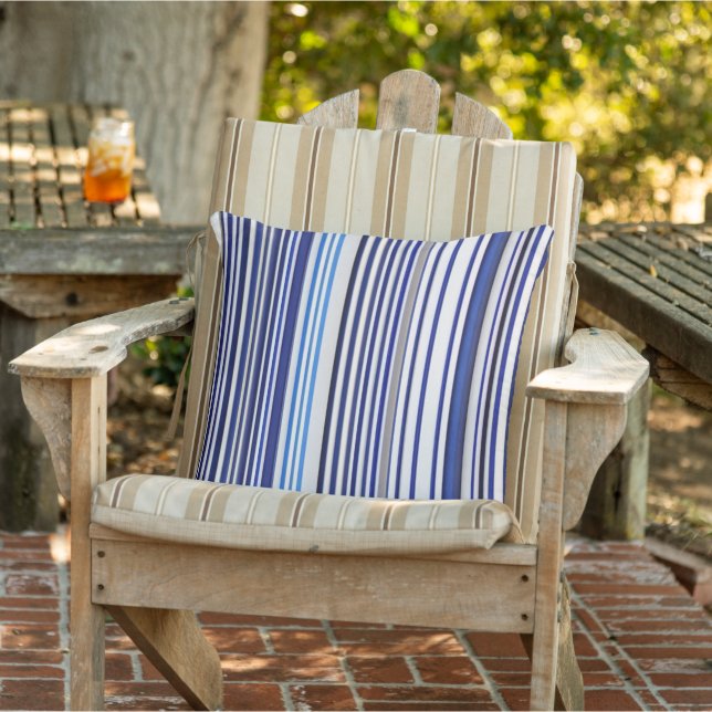 Trendy Summer Navy Blue Boat Stripes Collection Outdoor Pillow (Chair)